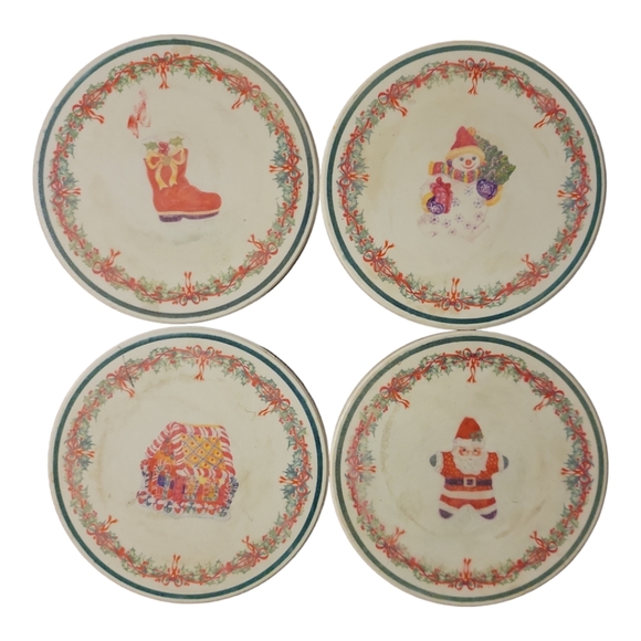 Holiday Time Other - 4 Holiday Time Christmas Absorbent Stone Coasters w/Box Snowman Santa Stocking